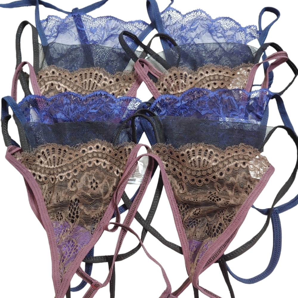 CHUNS Black Blue Purple Lace Thong Bundle Size Large New Without Tags 12 For $23